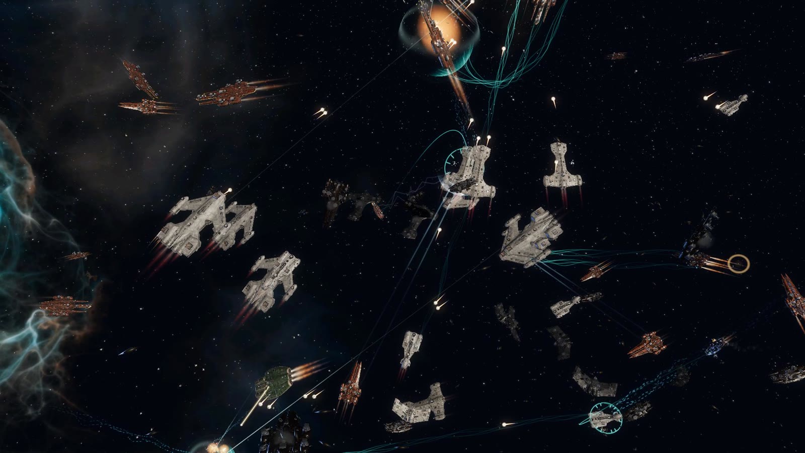 A battle between two fleets of every size class