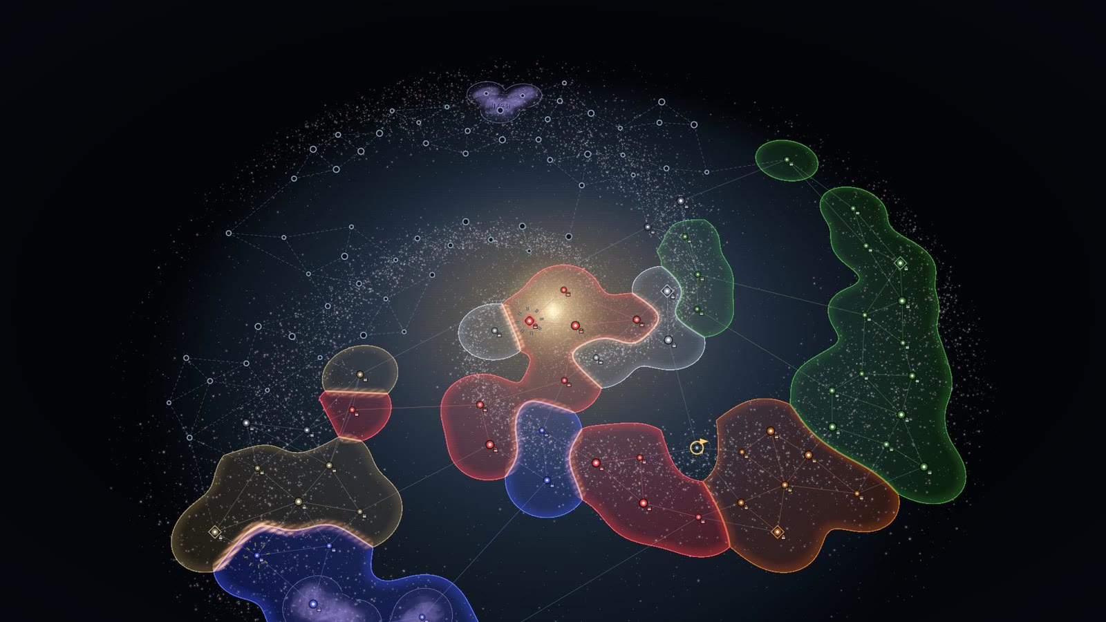 The galaxy map: six factions' territories, fronts and the frontier
