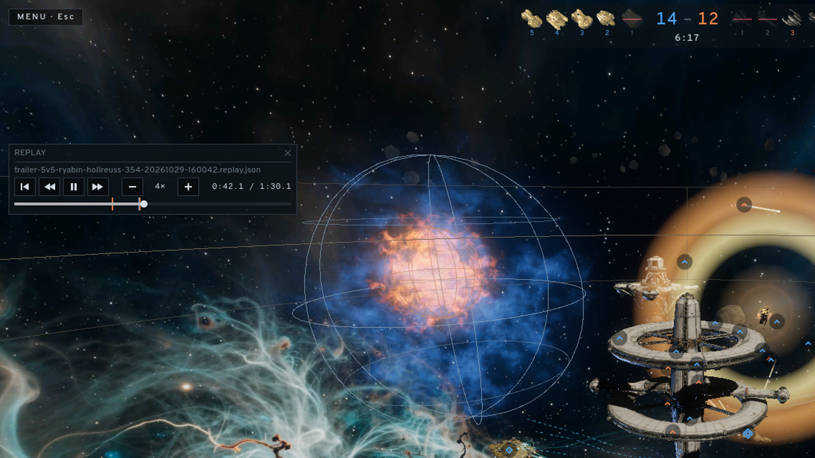 A recorded fight open in the replay viewer, with its timeline